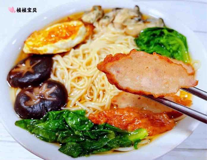 肉参牡蛎煎蛋青菜面的步骤